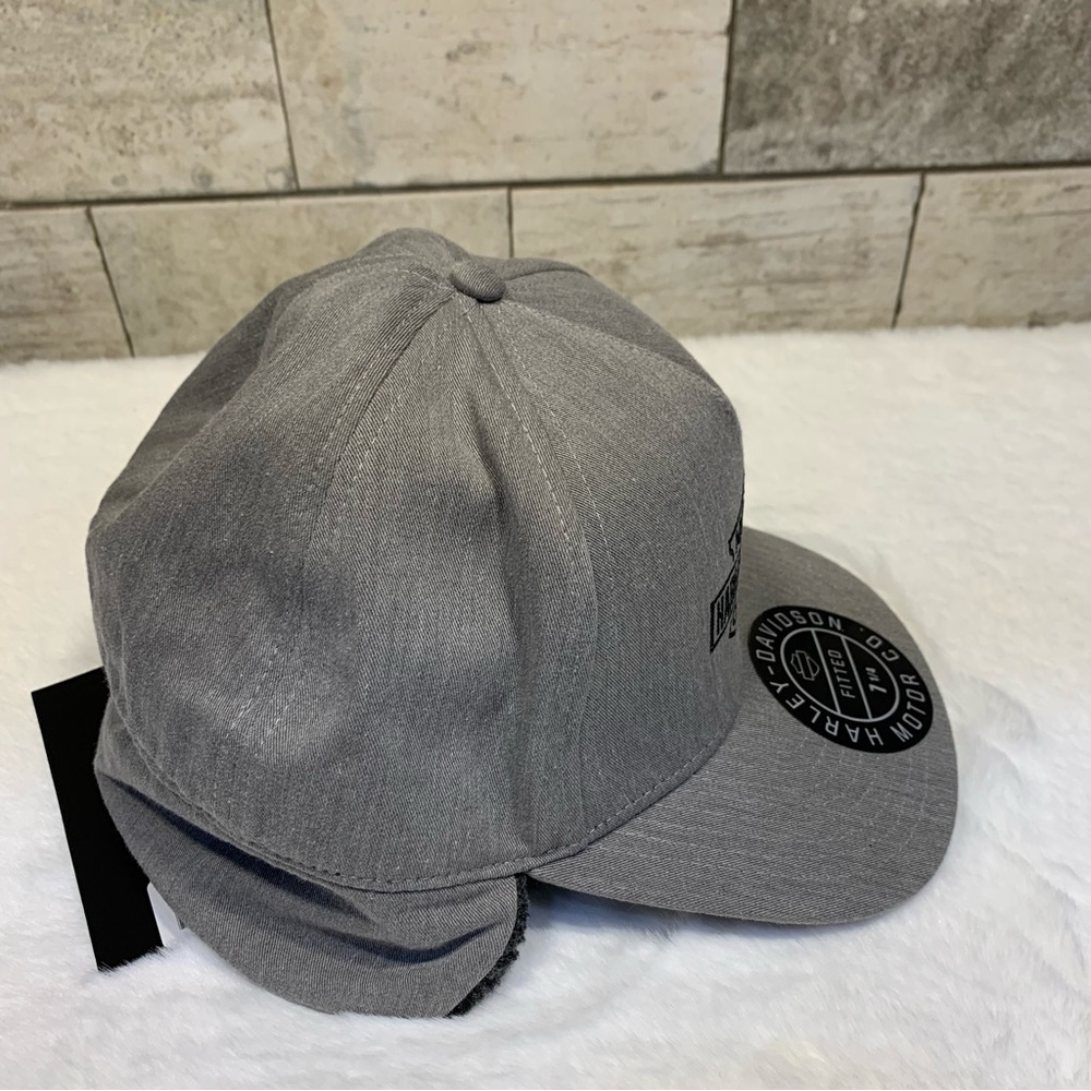 Harley-Davidson Men's Midwest Sherpa Ear Flap Fitted Hat-Grey 97677-23VM   7 1/4 - Picture 4 of 11